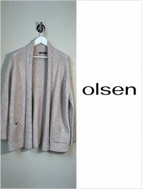 Olsen Olivia Oversized Knit Cardigan Size M Blush Beige Open Front Long Sweater